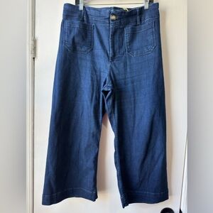 Anthropologie Maeve Dark Blue Flare Cropped Jeans